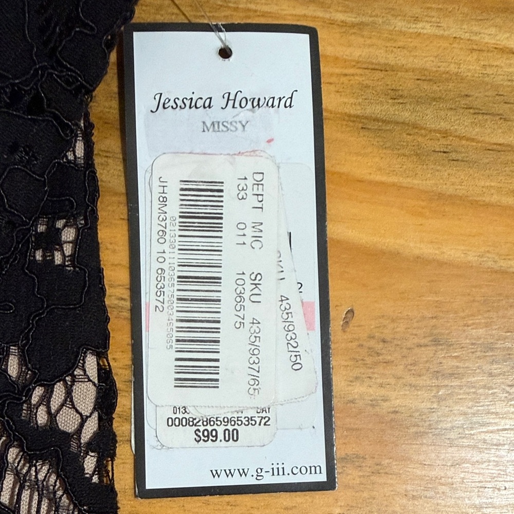 Jessica Howard Beautiful Black Lace Midi Dress with Nude Lining, NWT - Picture 4 of 8